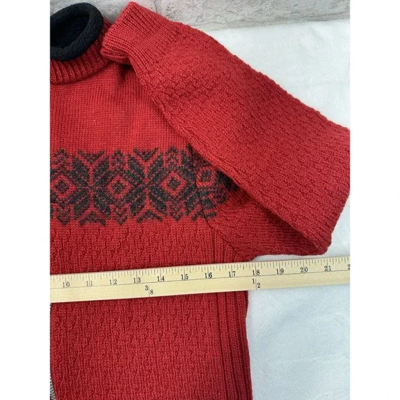 New Susan Fosse Cardigan Aluoen Norway Wool Full Zip Sweater Red Black Small